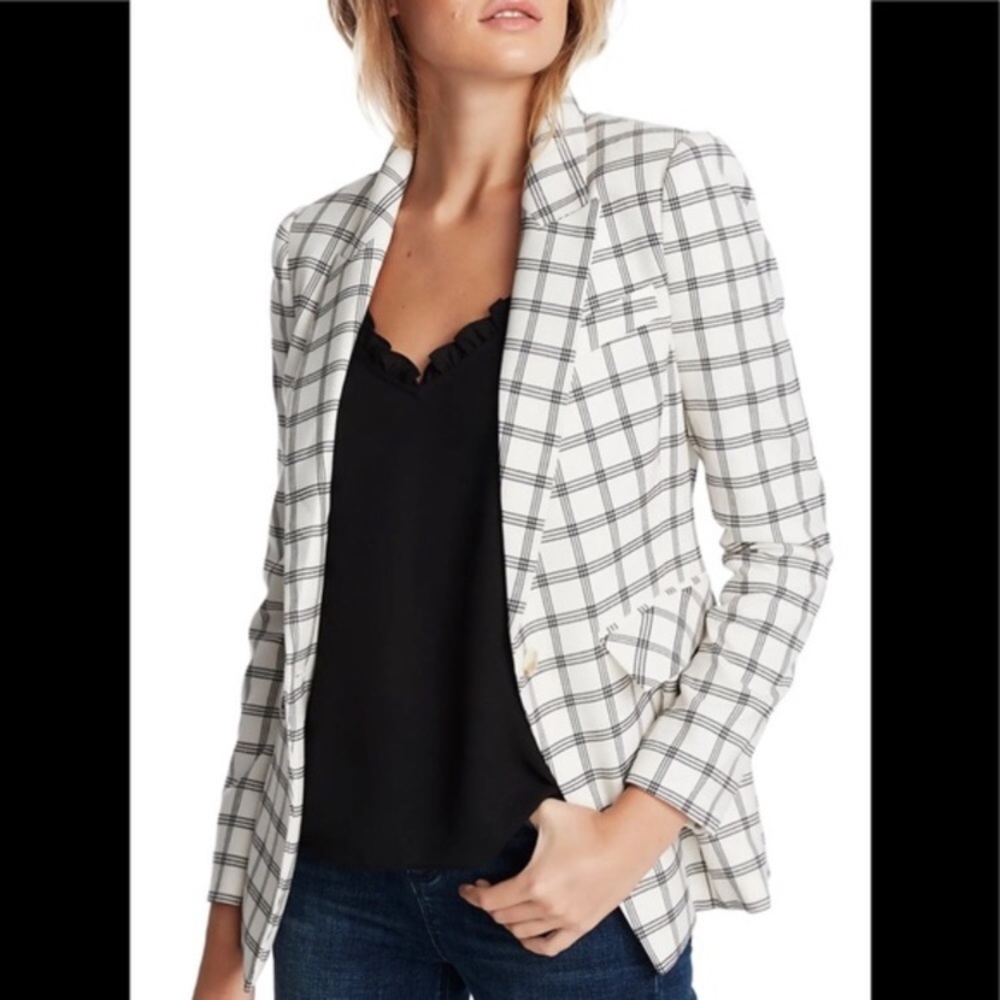 1. State Revolve Chic Windowpane Blazer in Soft Ecru